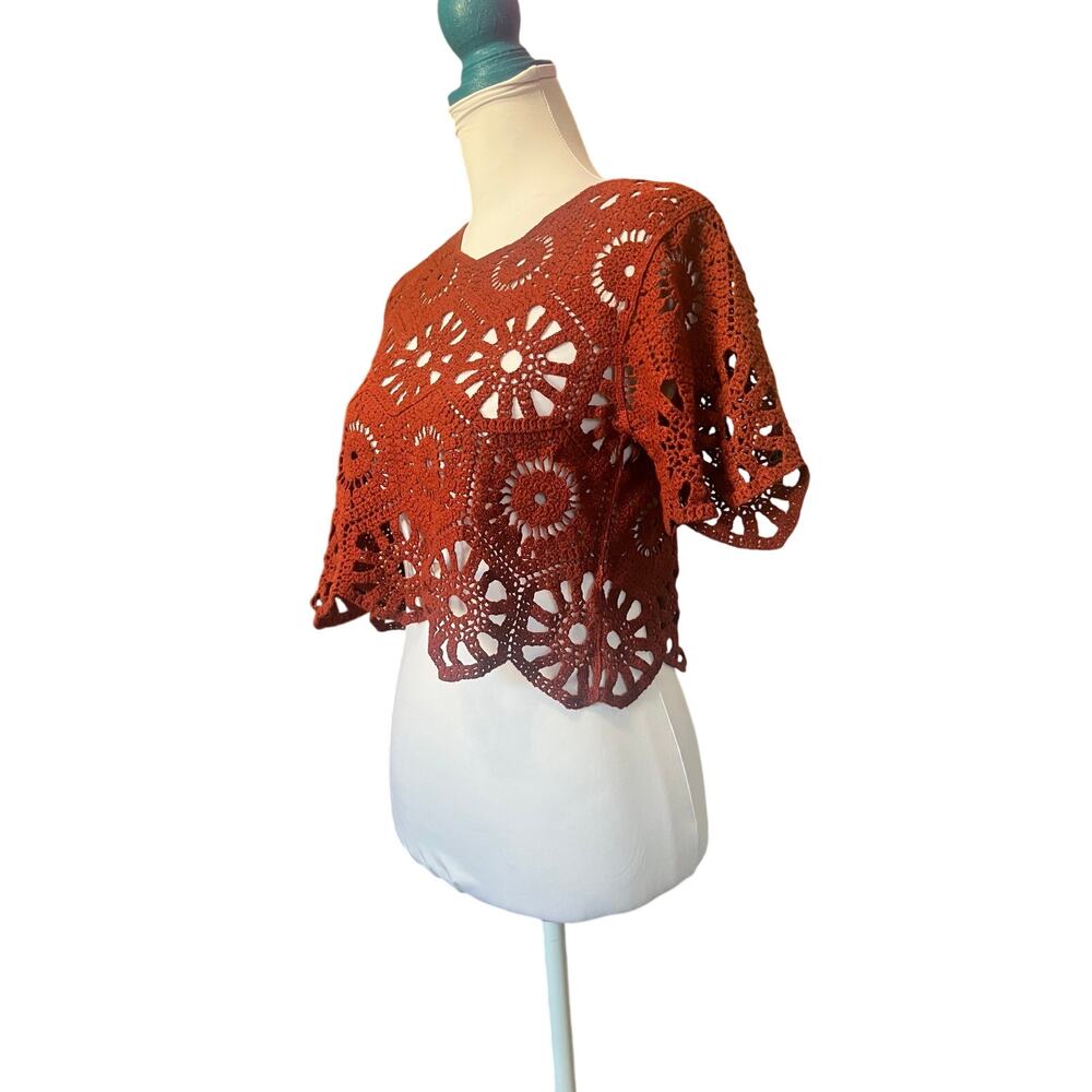 Rebellion Again Rust Orange Crochet Crop Top Small - Picture 3 of 10